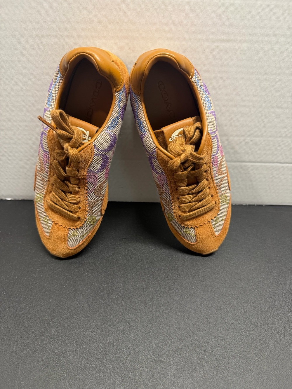 C Women’s Mustard Suede & Multicolor Pattern Sneakers - Picture 2 of 8